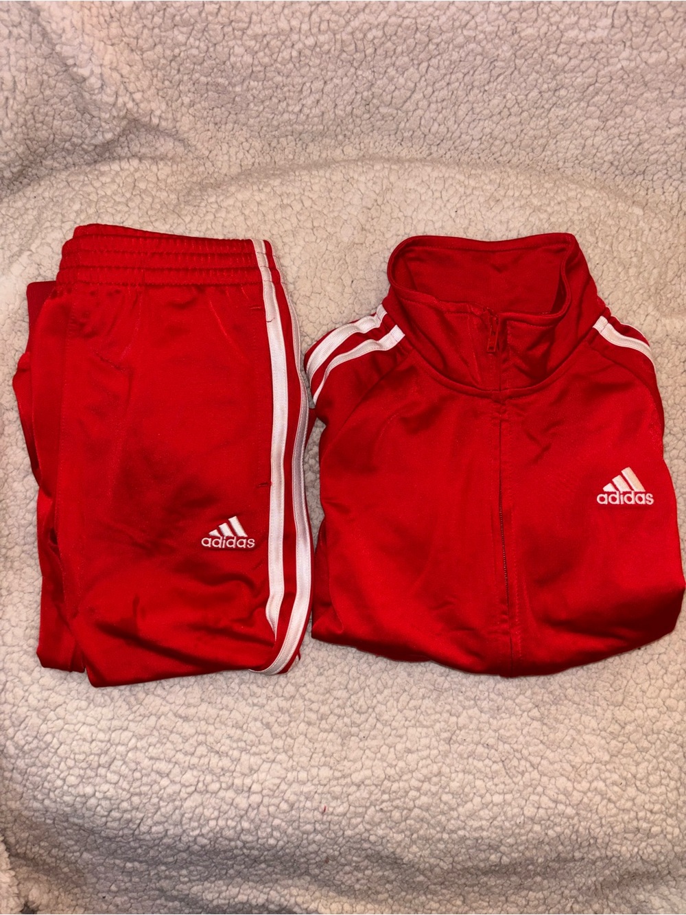 Adidas Kids Red 3 Stripe Track Jacket Pants Set Size 5